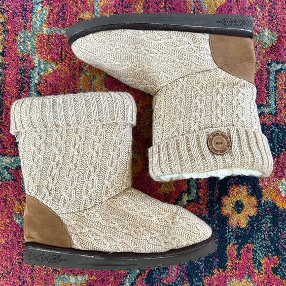 🔥Muk Luks | Women’s tan heather faux sherpa lined Essentials Knit Boots, size 9 - Picture 11 of 16